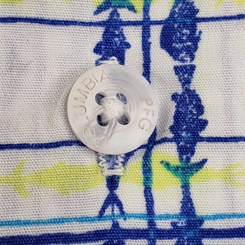 Columbia PFG Shirt Men Size XL Yellow Blue Fish Plaid Vented Short Sleeve Button